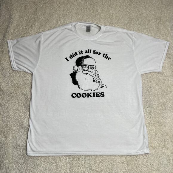 I Did It For The Cookies White Santa Tee 2XL - Picture 2 of 7